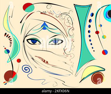 Abstract  beige background ,veiled woman , expressionism art style Stock Photo