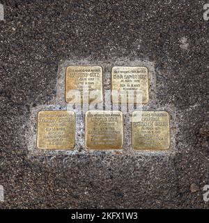 Stolperstein (stumbling stone) on the street of Merano (Meran) in South Tyrol - Trentino Alto Adige - northern Italy - Gunter Damning project (1995) - Stock Photo