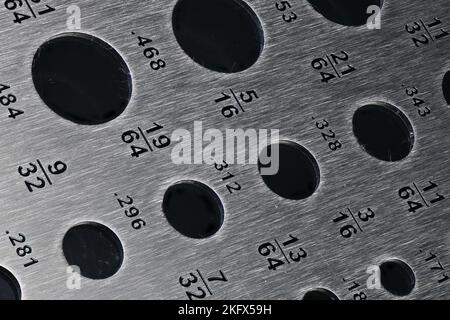 Drill Bit Gauge Close up on dark background Stock Photo
