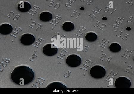 Drill Bit Gauge Close up on dark background Stock Photo
