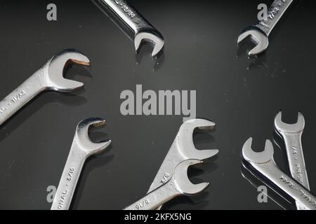 Open End Wrenches on Glass Stock Photo