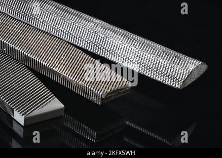 Hand File close up on dark Glass Stock Photo