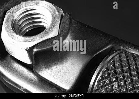 Box end Wrench and nut on dark background Stock Photo