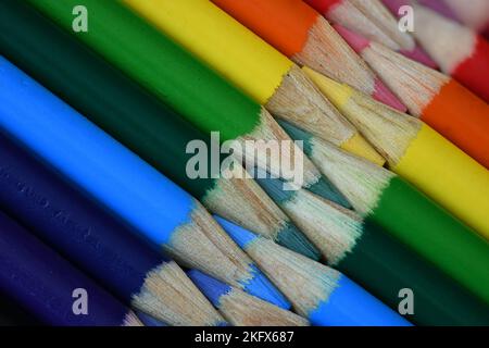 Colored Pencils in Rainbow Order Stock Photo