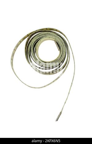 yellow measure tape from above on white background Stock Photo