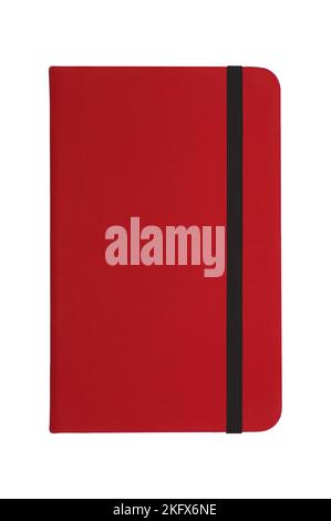 Red notebook with black elastic band Stock Photo