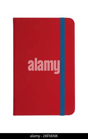 Red notebook with blue elastic band Stock Photo