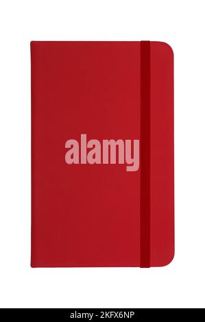 Red notebook with red elastic band Stock Photo