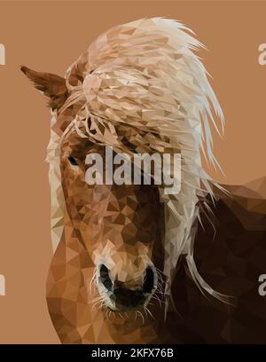low poly art of brown horse and long hair on his face Stock Vector