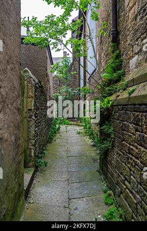 Narrow alley between buildings Stock Photo