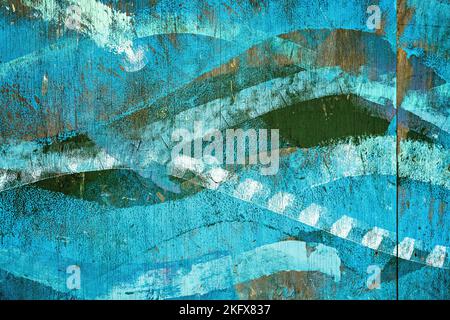 Wave patterns painted on wooden fence Stock Photo
