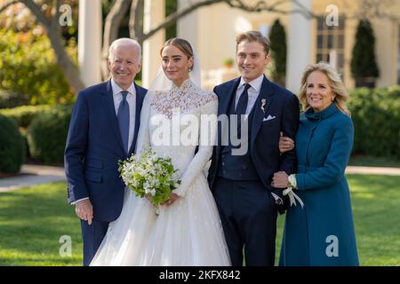 Washington, United States. 19th Nov, 2022. U.S. President Joe Biden and First Lady Jill Biden pose with granddaughter Naomi Biden Neal and her husband Peter Neal during their wedding on the South Lawn of the White House, November 19, 2022, in Washington, DC Credit: Adam Schultz/White House Photo/Alamy Live News Stock Photo