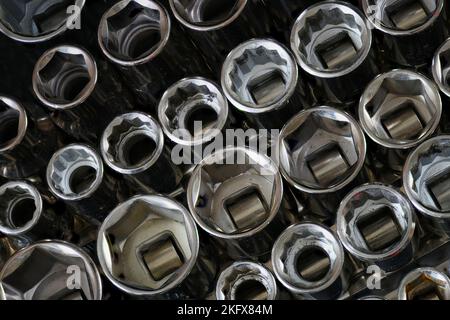 Mechanic Sockets collection close up Stock Photo