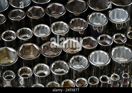 Mechanic Sockets collection close up Stock Photo