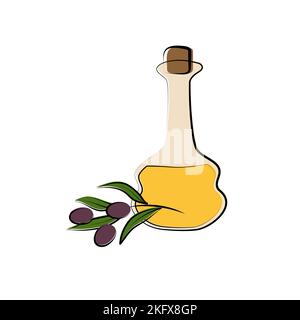 Olive oil in jug and sprig of olive. Flat isolated icon. Vector illustration Stock Vector