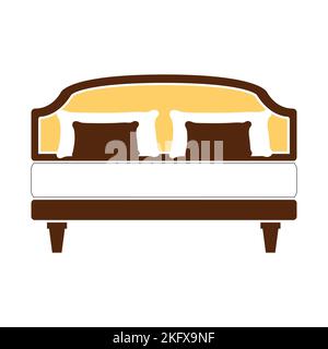Bed icon on white background. Vector illustration. Colorful graphic set of beds with pillows. Modern bedroom furniture. Flat style vector illustration Stock Vector