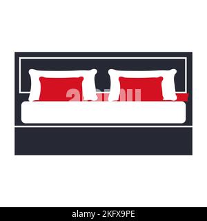 Bed icon on white background. Vector illustration. Colorful graphic set of beds with pillows. Modern bedroom furniture. Flat style vector illustration Stock Vector
