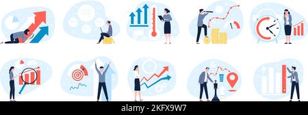 Benchmarking measurements business scenes. Quality comparison, financial operational improvements. Evaluate and comparison recent invest vector set Stock Vector