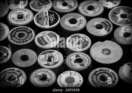 Vintage collection of Thread Spools Stock Photo