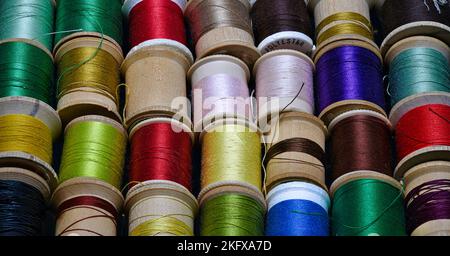 Colorful Spool Thread Collection Stock Photo