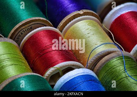 Colorful Spool Thread Collection Stock Photo