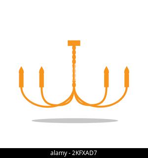 Furniture chandelier, floor and table lamp in flat cartoon style. A set of lamps on a white background. Chandeliers, illuminator, flashlight - element Stock Vector