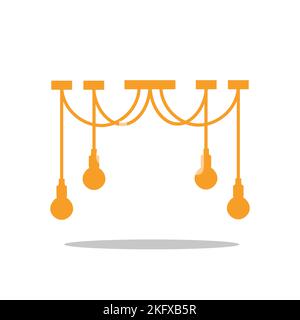 Furniture chandelier, floor and table lamp in flat cartoon style. A set of lamps on a white background. Chandeliers, illuminator, flashlight - element Stock Vector