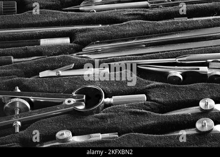 Vintage Drafting Tool Set close up Stock Photo