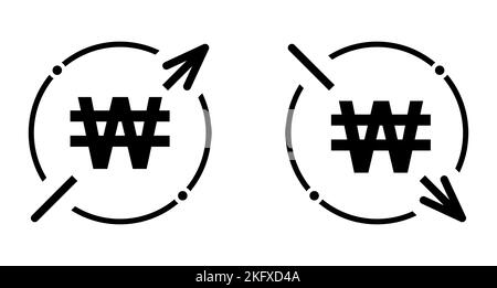 Set of cost symbol won increase and decrease icon. Money vector symbol isolated on background . Stock Vector