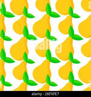 A vector illustration of a seamless pattern with pears and green leaves isolated on white background Stock Vector