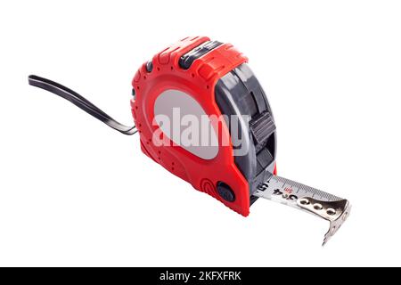 Red tape measure isolated on white background. Tape measure Stock Photo