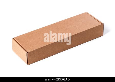 Cardboard box closeup isolated on white background Stock Photo