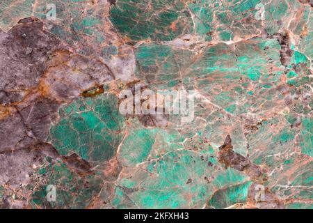 Amazonite texture. Natural patterns and textures of slice of minerals for background. Polished slab of the mineral amazonite sometimes called Amazon Stock Photo
