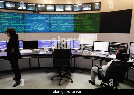 Bucharest, Romania - November 18, 2022: Dispatch centre of the Bucharest underground system during a Doors Open day for the public. Stock Photo