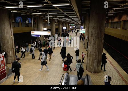 Bucharest, Romania - November 18, 2022: Unirii 1 metro station of the Bucharest underground system. Stock Photo