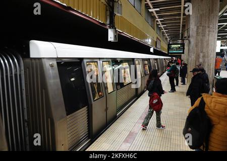Bucharest, Romania - November 18, 2022: Unirii 1 metro station of the Bucharest underground system. Stock Photo