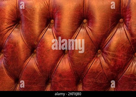 BACKGROUND TEXTURE - Brown leather couch with buttons Stock Photo