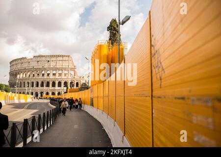 Rome, Italy - March 15, 2016: Unidentified people by Colloseum in Rome, Italy. It is most remarkable landmark of Rome and Italy. The Colosseum is an e Stock Photo