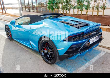 light blue LAMBORGHINI HURACAN EVO SPYDER parked in pan castilla mallorca  spain Stock Photo - Alamy