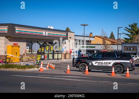 Outside 7/11 Where shot victim fled Club Q Nightclub Mass Shooting in Colorado Springs, CO - Taken Morning of November 20th, 2022 Stock Photo