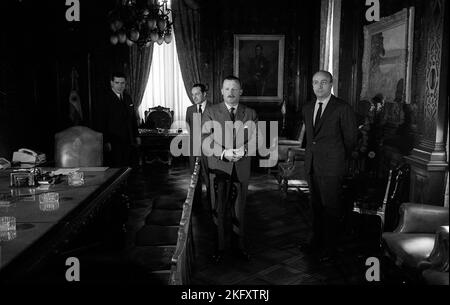 Juan Carlos Onganía, Argentine defacto president, helds a cabinet meeting at the Casa Rosada (Government House), Buenos Aires, Argentina, circa 1968 Stock Photo