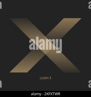 Golden color lines that makes a letter 'X'. Halftone effect. Element for logo, product branding or other design. Stock Vector