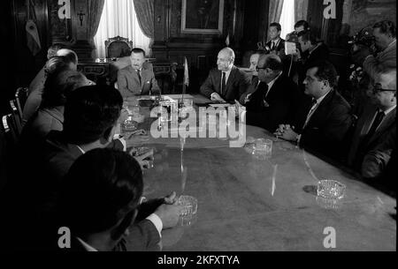 Juan Carlos Onganía, Argentine defacto president, helds a cabinet meeting at the Casa Rosada (Government House), Buenos Aires, Argentina, circa 1968 Stock Photo