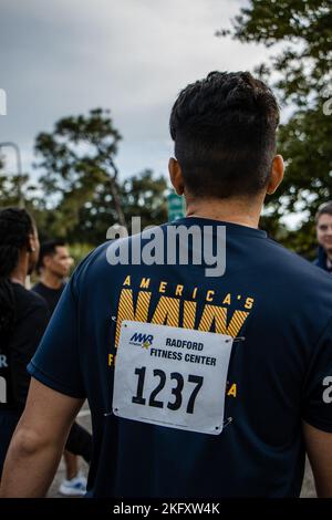 Students and staff members at the Navy Recruiting Orientation Unit (NORU), located in Pensacola, FL, particpated in a 5K hosted by the MWR. The event commemorated the Navy's 247th birthday. on October 13th, 2022 Stock Photo