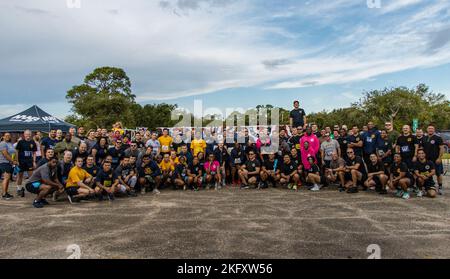 Students and staff members at the Navy Recruiting Orientation Unit (NORU), located on NAS Pensacola, FL, participated in a 5K hosted by the MWR. The event commemorated the Navy's 247th birthday on October 13th, 2022. Stock Photo