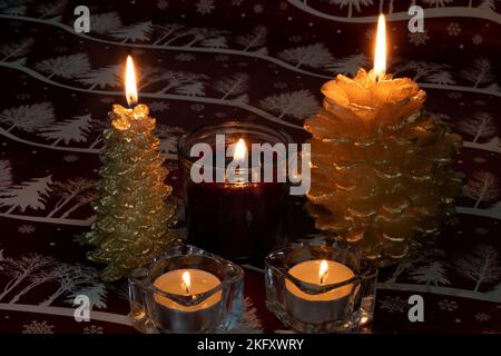 photo of lit candles of different kinds Stock Photo