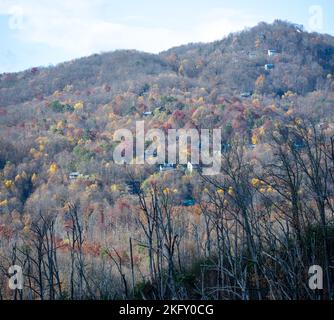 Fall Colors Seen from the top of Gatlinburg, Tennesse in the Smoky Mountains Stock Photo