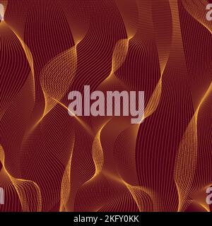 Background of golden twisted lines of star dots. Vector dynamic wave pattern. Stock Vector