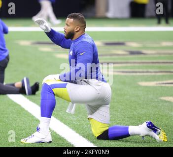 New Orleans, USA. 20th Nov, 2022. Los Angeles Rams defensive tackle Aaron Donald (99) warms up prior to the start of a National Football League contest at Caesars Superdome in New Orleans, Louisiana on Sunday, November 20, 2022. (Photo by Peter G. Forest/Sipa USA) Credit: Sipa USA/Alamy Live News Stock Photo