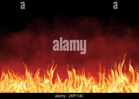 Fire flames blazing and smoke on black background Stock Photo